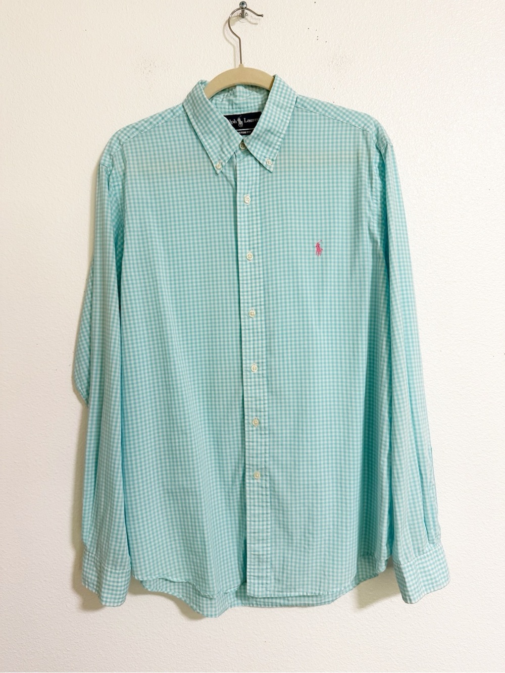 Vintage Y2K Ralph Lauren Preppy Gingham Plaid Button Shirt Blue Size L
